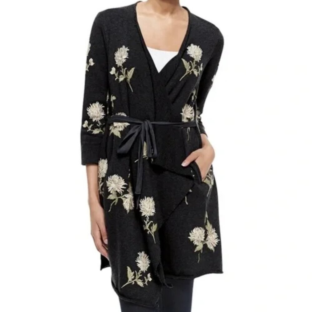 Johnny Was Margarit Embroidered Wrap Cardigan Large Black Floral Large